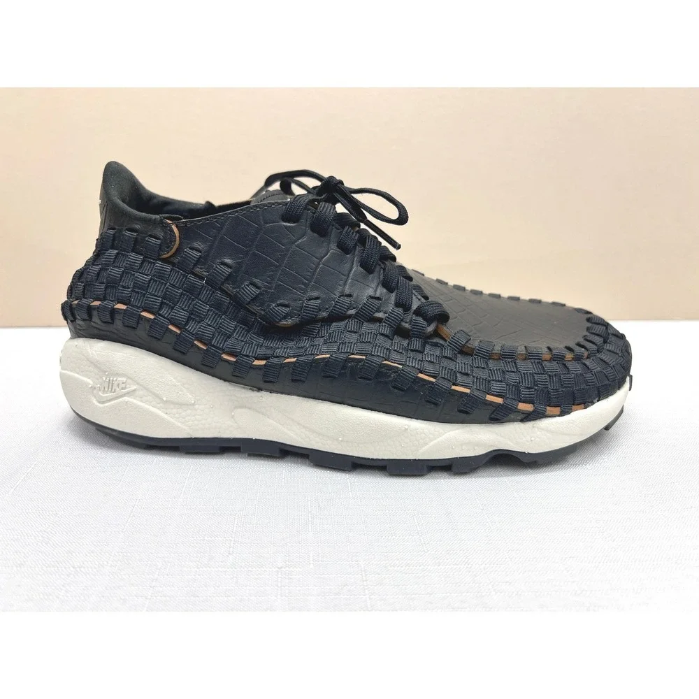 Nike Air Footscape Woven Sneakers Womens 8 Black NWOT Croc Embossed Leather
